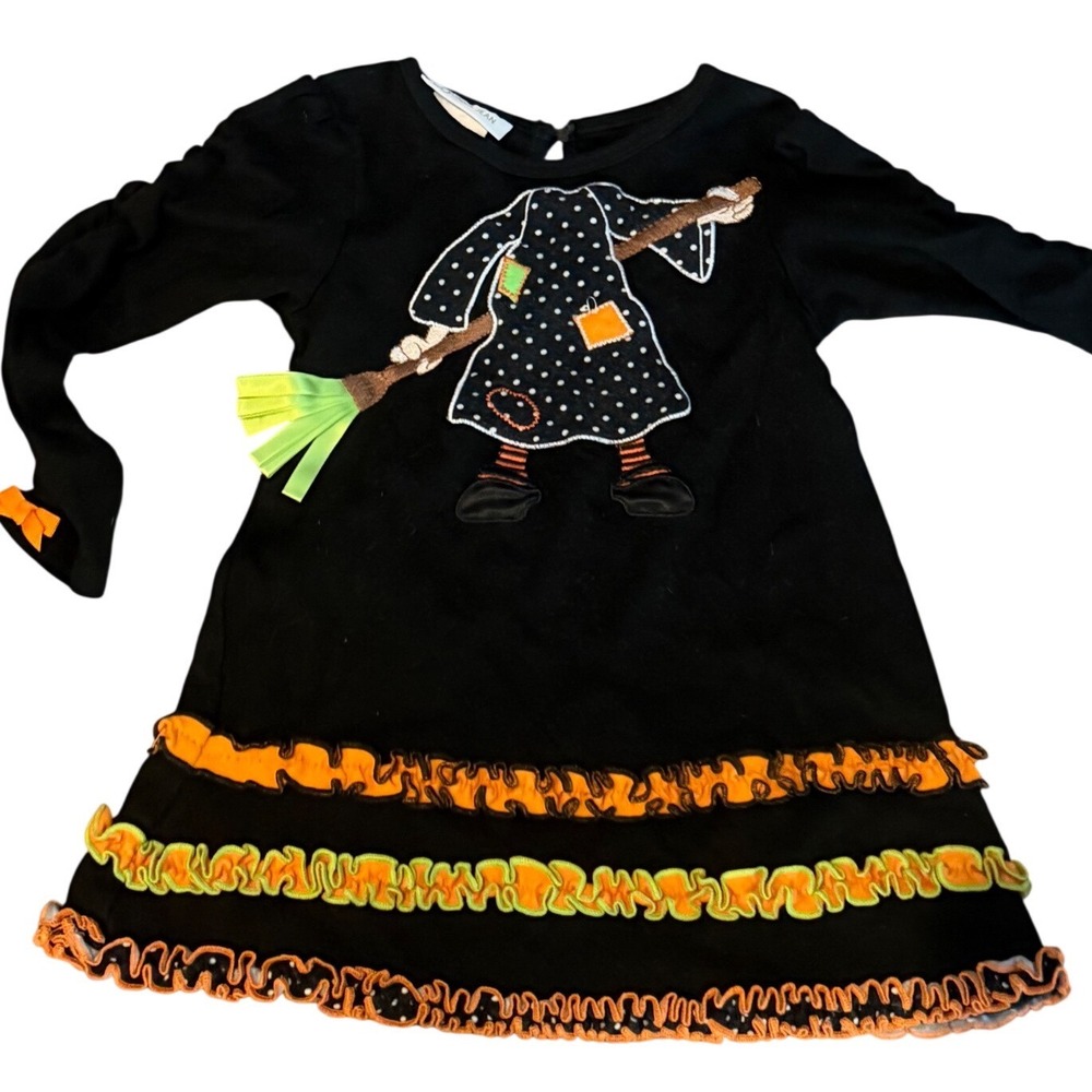 Bonnie Jean Toddler Girl Halloween Witch Dress Ruffle Hem 3T Black Orange.